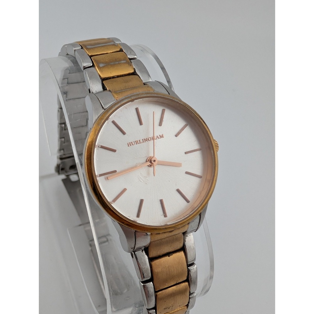 Hurlingham Watch Women 27mm Case Rose Gold & Silver 6.75" Band- New Battery